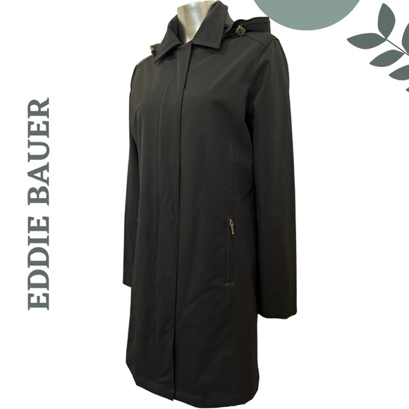 Eddie Bauer Black Hooded Trench Coat – Size Small - Picture 2 of 8